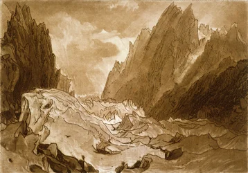 F.50.I Mer de Glace, Chamouni völgye, Savoyában, a „Liber Studiorum”-ból, a művész metszett, 1812